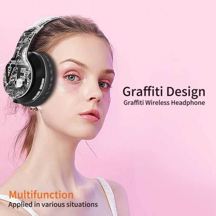 B1 Graffiti Pattern Wireless Bluetooth V5.0 Headset (Black Gold) - Headset & Headphone by buy2fix | Online Shopping UK | buy2fix