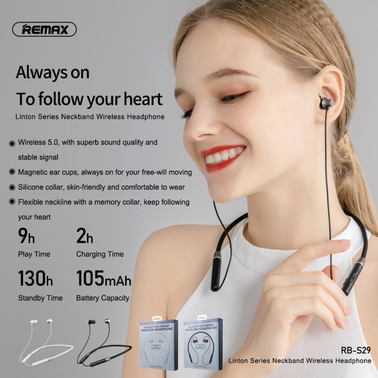 REMAX RB-S29 Linton Series Memory Neckband V5.0 Bluetooth Wireless Earphone (White) - Neck-mounted Earphone by REMAX | Online Shopping UK | buy2fix