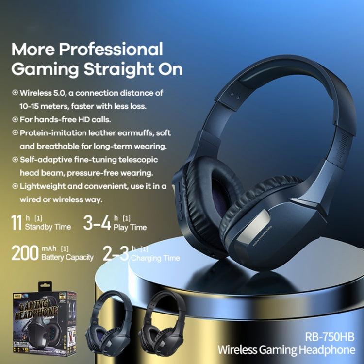 REMAX RB-750HB Wireless Gaming Bluetooth V5.0 Headphone (Navy Blue) - Headset & Headphone by REMAX | Online Shopping UK | buy2fix