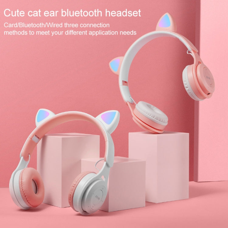 M6 Luminous Cat Ears Pure-color Foldable Bluetooth Headset with 3.5mm Jack & TF Card Slot (White) - Headset & Headphone by buy2fix | Online Shopping UK | buy2fix