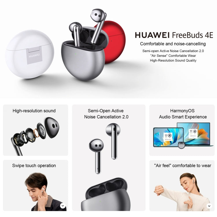 Original Huawei FreeBuds 4E Wireless Earphone T0008 Bluetooth Active Noise Reduction Earphone (Silver) - TWS Earphone by Huawei | Online Shopping UK | buy2fix