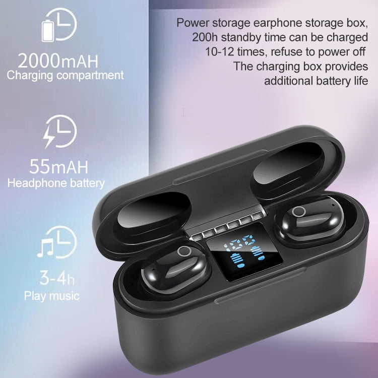 Dt-18 Wireless Two Ear Bluetooth Headset With 2000mAh Charging Cabin & Touch & Intelligent Magnetic Suction Charging (Black) - Bluetooth Earphone by buy2fix | Online Shopping UK | buy2fix