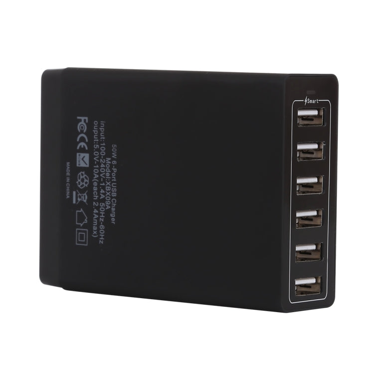 XBX09A 50W 5V 2.4A 6 USB Ports Quick Charger Travel Charger(Black) - Multifunction Charger by buy2fix | Online Shopping UK | buy2fix