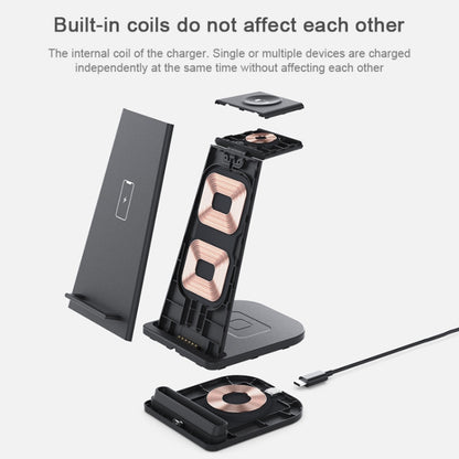 HQ-UD21 3 in 1 Folding Mobile Phone Watch Multi-Function Charging Stand Wireless Charger for iPhones & Apple Watch & Airpods (Black) - Apple Accessories by buy2fix | Online Shopping UK | buy2fix