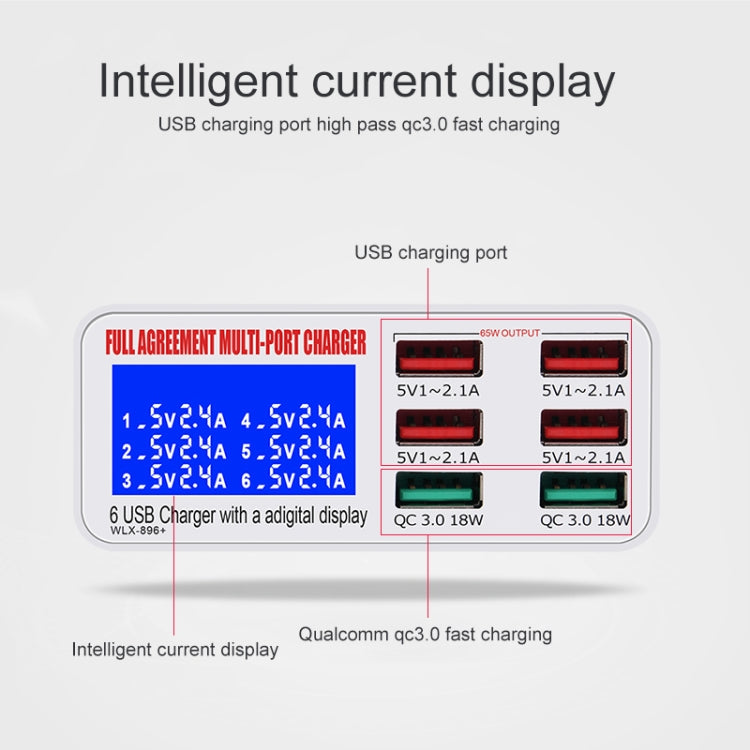 WLX-896+ 6 In 1 Multi-function Smart Digital Display USB Charger(US Plug) - Multifunction Charger by buy2fix | Online Shopping UK | buy2fix