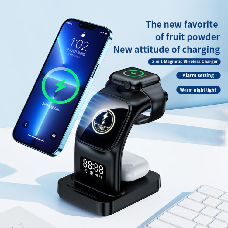 YP-HY05 15W 5 in 1 Magnetic Multifunctional Wireless Charger with Clock (Black) - Wireless Charger by buy2fix | Online Shopping UK | buy2fix