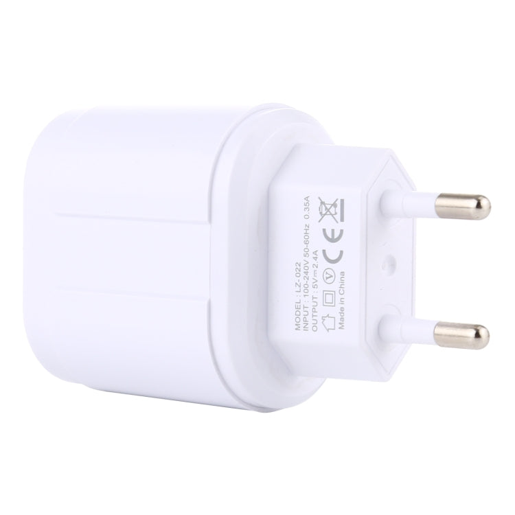 LZ-022 5V 2.4A Dual USB Ports Travel Charger, EU Plug (White) - Apple Accessories by buy2fix | Online Shopping UK | buy2fix