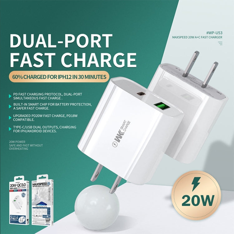 WK WP-U53 QC3.0 Charger 20W USB Type-C Maxspeed PD Fast Charger(UK Plug) - USB Charger by WK | Online Shopping UK | buy2fix