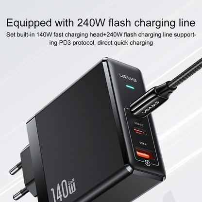 USAMS US-SJ581 T52 3 in 1 140W 3 USB Interfaces GaN Fast Charger Set, EU Plug(Black) -  by USAMS | Online Shopping UK | buy2fix