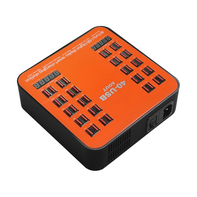 WLX-840 200W 40 Ports USB Digital Display Smart Charging Station AC100-240V, US Plug (Black+Orange) - Multifunction Charger by buy2fix | Online Shopping UK | buy2fix