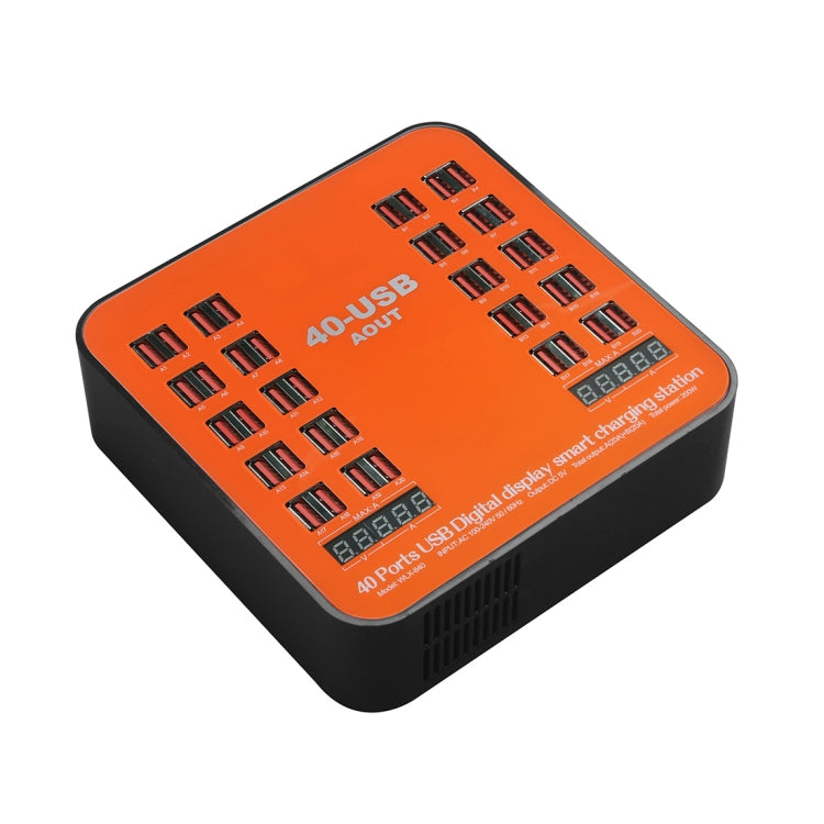 WLX-840 200W 40 Ports USB Digital Display Smart Charging Station AC100-240V, EU Plug (Black+Orange) - Multifunction Charger by buy2fix | Online Shopping UK | buy2fix