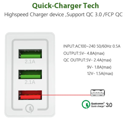 AR-QC-03 2.1A 3 USB Ports Quick Charger Travel Charger, US Plug (Grey) - USB Charger by buy2fix | Online Shopping UK | buy2fix