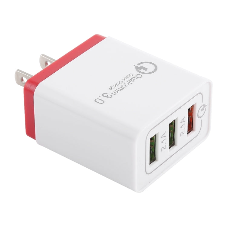 AR-QC-03 2.1A 3 USB Ports Quick Charger Travel Charger, US Plug (Red) - Apple Accessories by buy2fix | Online Shopping UK | buy2fix