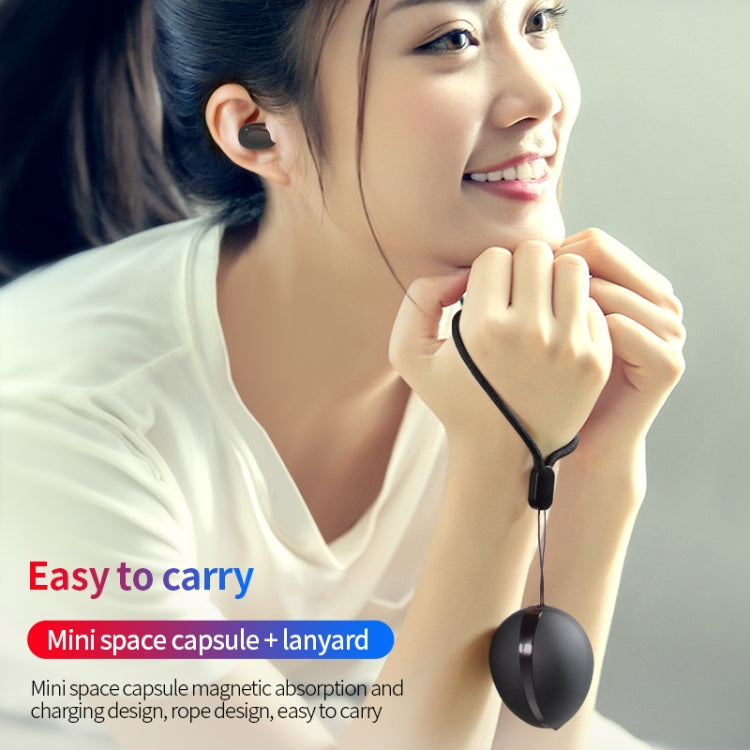 A10 TWS Space Capsule Shape Wireless Bluetooth Earphone with Magnetic Charging Box & Lanyard, Support HD Call & Automatic Pairing Bluetooth(Black) - TWS Earphone by buy2fix | Online Shopping UK | buy2fix