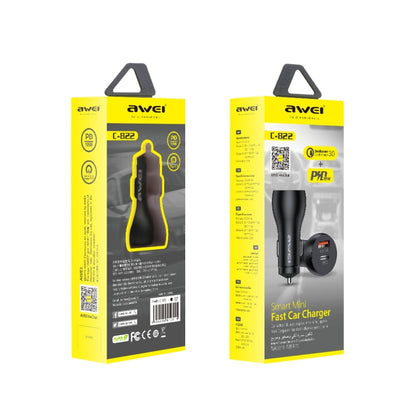 awei C-822 18W PD 8 Pin + 18W QC 3.0 USB Interface Car Charger(Black) - Car Charger by awei | Online Shopping UK | buy2fix