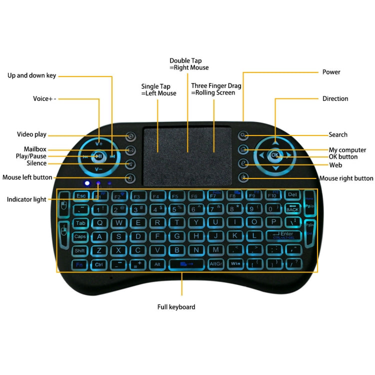 2.4GHz Mini i8 Wireless QWERTY Keyboard with Colorful Backlight & Touchpad & Multimedia Control for PC, Android TV BOX, X-BOX Player, Smartphones(Black) - MINI PC Accessories & Gadgets by buy2fix | Online Shopping UK | buy2fix