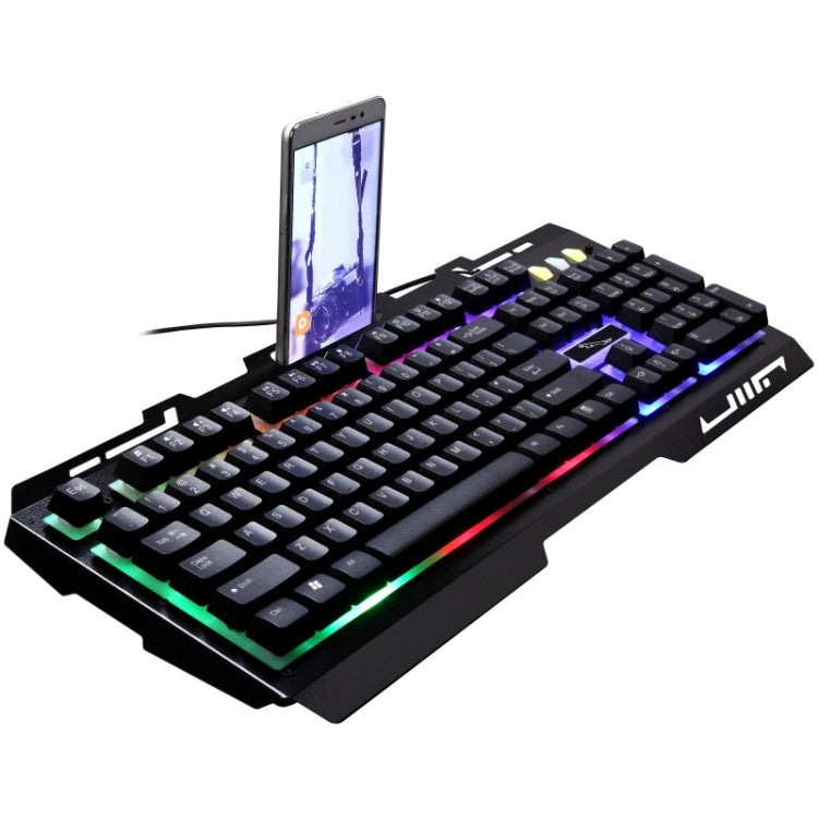 ZGB G700 104 Keys USB Wired Mechanical Feel Glowing Metal Panel Suspension Gaming Keyboard with Phone Holder(Black) - Wired Keyboard by buy2fix | Online Shopping UK | buy2fix