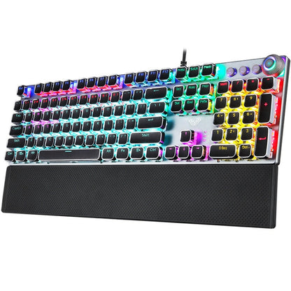 AULA F2088 108 Keys Mixed Light Plating Punk Mechanical Black Switch Wired USB Gaming Keyboard with Metal Button(Silver) - Wired Keyboard by AULA | Online Shopping UK | buy2fix