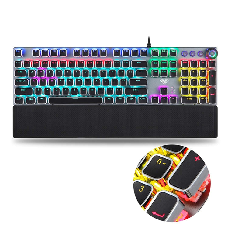 AULA F2088 108 Keys Mixed Light Plating Punk Mechanical Black Switch Wired USB Gaming Keyboard with Metal Button(Silver) - Wired Keyboard by AULA | Online Shopping UK | buy2fix