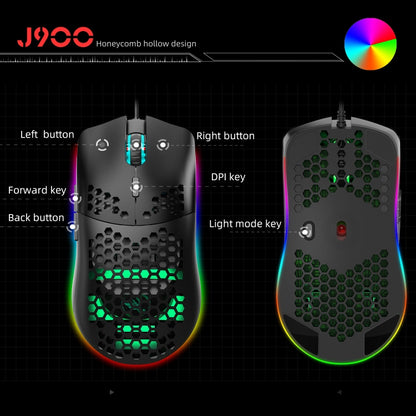 HXSJ J900 6 Keys RGB Lighting Programmable Gaming Wired Mouse (Black) - Wired Mice by HXSJ | Online Shopping UK | buy2fix