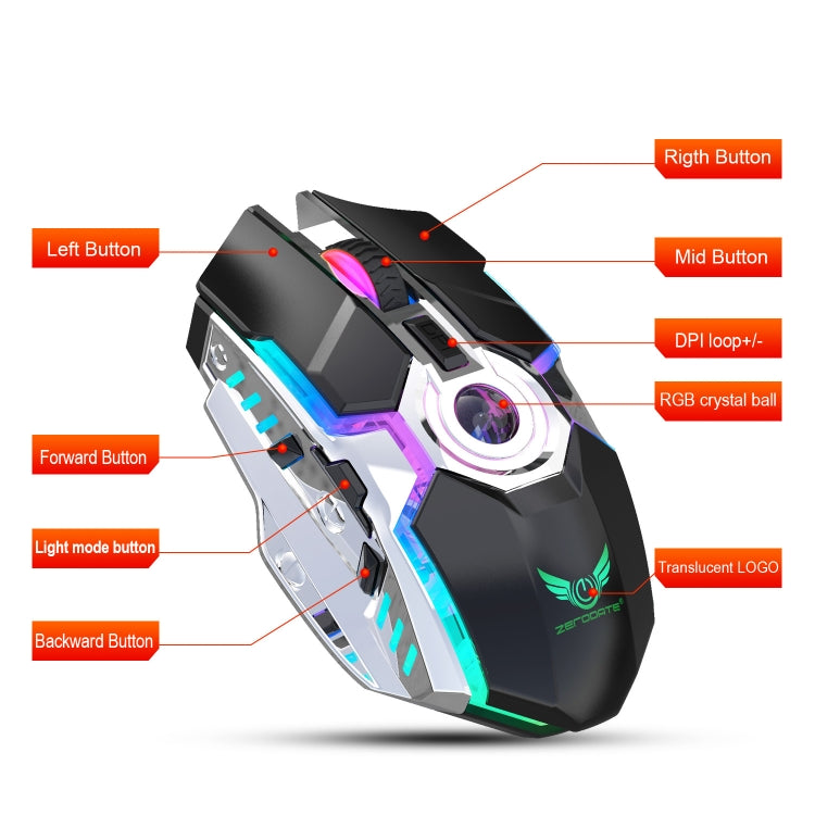 ZERODATE T30 2.4GHz 2400DPI Three-speed Adjustable RGB Backlight Wireless Optical Mouse (Black) - Wireless Mice by ZERODATE | Online Shopping UK | buy2fix