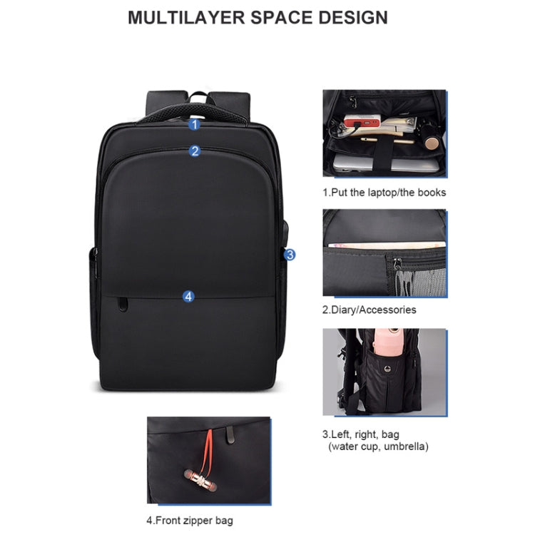 Polyester Waterproof Laptop Backpack for Below 15 inch Laptops, with USB Interface Trunk Trolley Strap(Black) - Backpack by buy2fix | Online Shopping UK | buy2fix