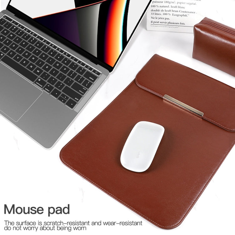 13.3 inch Laptop 2 in 1 PU Leather Sleeve Liner Bag with Mouse Storage Bag(Brown) - 13.3 inch by buy2fix | Online Shopping UK | buy2fix