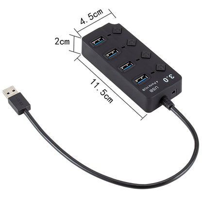 4 Ports USB 3.0 Hi Speed Multi Hub Expansion with Switch for PC & Laptop - USB 3.0 HUB by buy2fix | Online Shopping UK | buy2fix