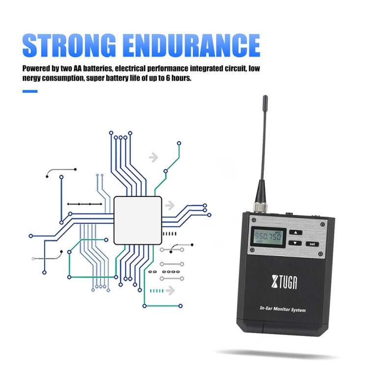 XTUGA IEM1100 UHF Wireless Stage Singer In-Ear Monitor System Single BodyPack Receiver - Camera Microphone by XTUGA | Online Shopping UK | buy2fix