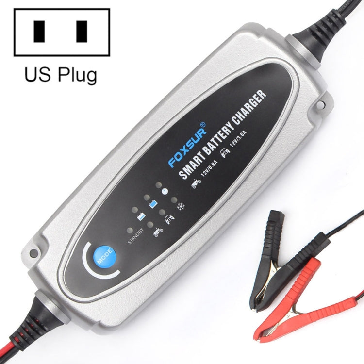 FOXSUR 0.8A / 3.6A 12V 5 Stage Charging Battery Charger for Car Motorcycle, US Plug - Battery Charger by FOXSUR | Online Shopping UK | buy2fix