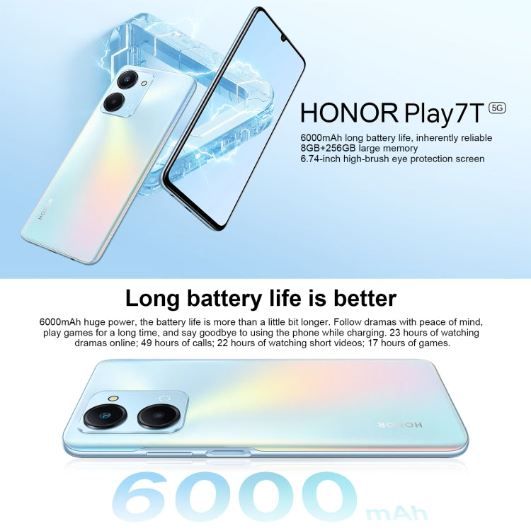 Honor Play7T RKY-AN10, 50MP Camera, 8GB+256GB, China Version, Dual Back Cameras, Side Fingerprint Identification, 6000mAh Battery, 6.74inch Magic UI 6.1 / Android 12  Dimensity 6020 Octa Core, Network: 5G, OTG, Not Support Google Play(Black) - Honor by Huawei | Online Shopping UK | buy2fix