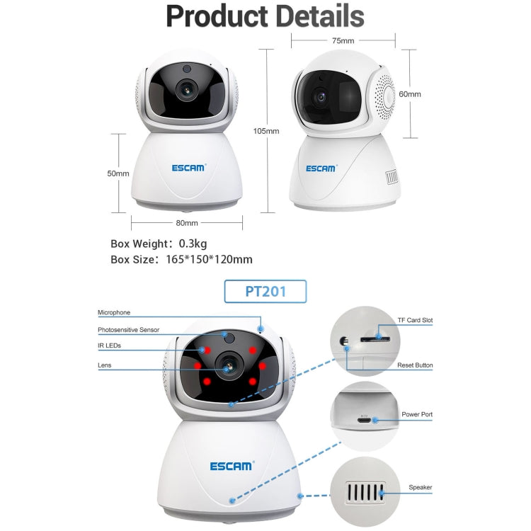 ESCAM PT201 HD 1080P Dual-band WiFi IP Camera, Support Night Vision / Motion Detection / Auto Tracking / TF Card / Two-way Audio, UK Plug - Security by ESCAM | Online Shopping UK | buy2fix