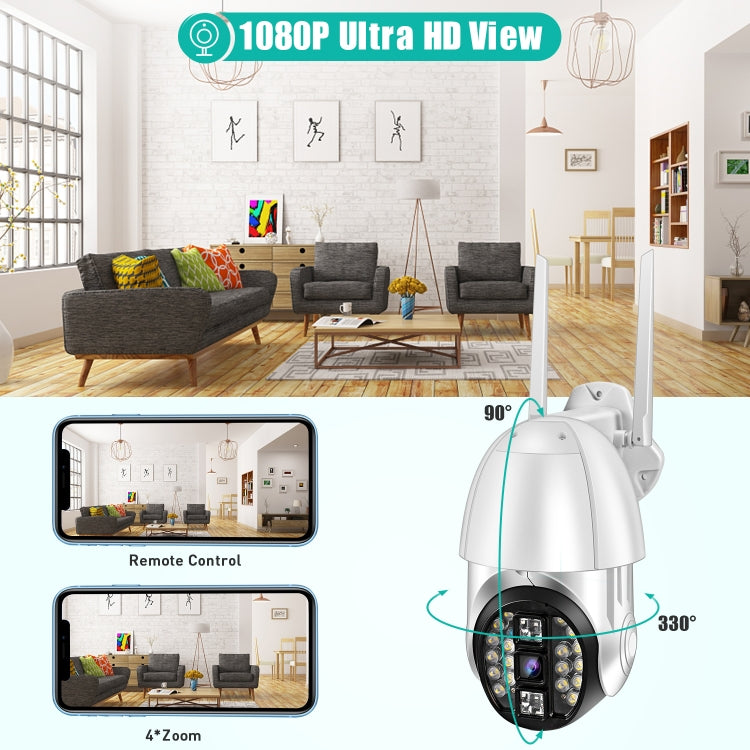 QX33 1080P Panoramic PTZ 360 Degree Rotating WIFI Camera, Support Day and Night Full Color & Two-way Voice Intercom & Motion Detection Alarm & Video Playback & 64GB TF Card，EU Plug - Security by buy2fix | Online Shopping UK | buy2fix