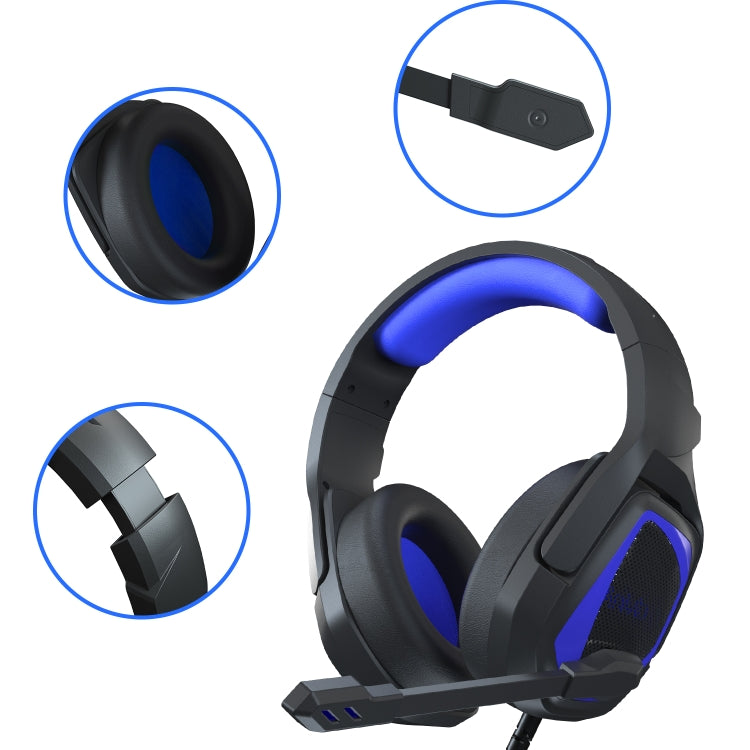 SADES MH602 3.5mm Plug Wire-controlled E-sports Gaming Headset with Retractable Microphone, Cable Length: 2.2m(Black Blue) - Multimedia Headset by SADES | Online Shopping UK | buy2fix