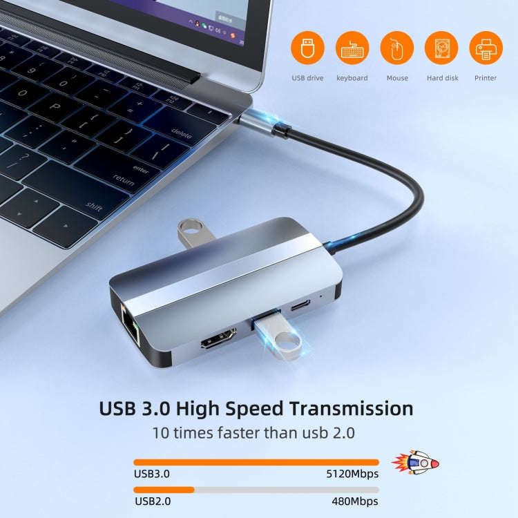 BYL-2203 6 in 1 USB-C / Type-C to USB Multifunctional Docking Station HUB Adapter - Computer & Networking by buy2fix | Online Shopping UK | buy2fix