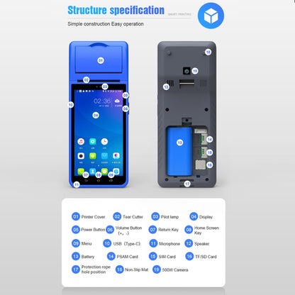 ZJ-6000 58mm PDA Handheld 5.5 inch Barcode Two-dimensional Code Android Smart Scan Code Cash Register Thermal Printing Machine, US Plug(Blue) - Consumer Electronics by buy2fix | Online Shopping UK | buy2fix