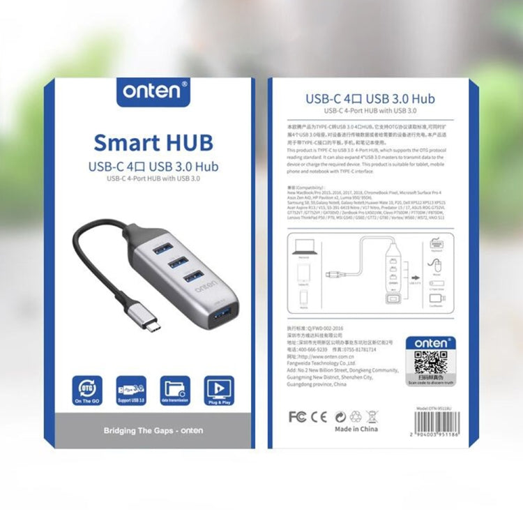 Onten 95118U 4 in 1 USB-C / Type-C to 4 USB 3.0 Ports Multifunctional HUB Converter Docking Station - Computer & Networking by Onten | Online Shopping UK | buy2fix