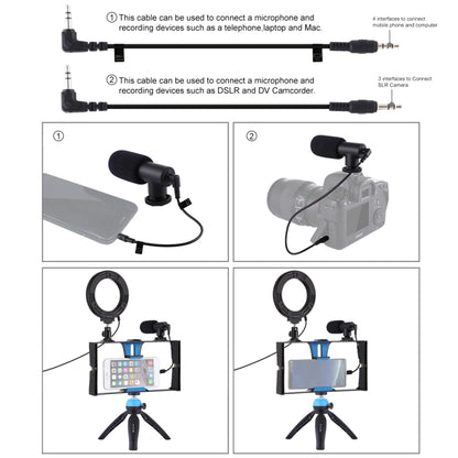 PULUZ 4 in 1 Vlogging Live Broadcast Smartphone Video Rig + 4.7 inch 12cm Ring LED Selfie Light Kits with Microphone + Tripod Mount + Cold Shoe Tripod Head for iPhone, Galaxy, Huawei, Xiaomi, HTC, LG, Google, and Other Smartphones(Blue) - Camera Accessories by PULUZ | Online Shopping UK | buy2fix