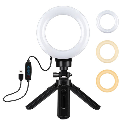 PULUZ 4.7 inch 12cm USB 3 Modes Dimmable LED Ring Vlogging Photography Video Lights + Pocket Tripod Mount Kit with Cold Shoe Tripod Ball Head(Black) - Ring Light by PULUZ | Online Shopping UK | buy2fix