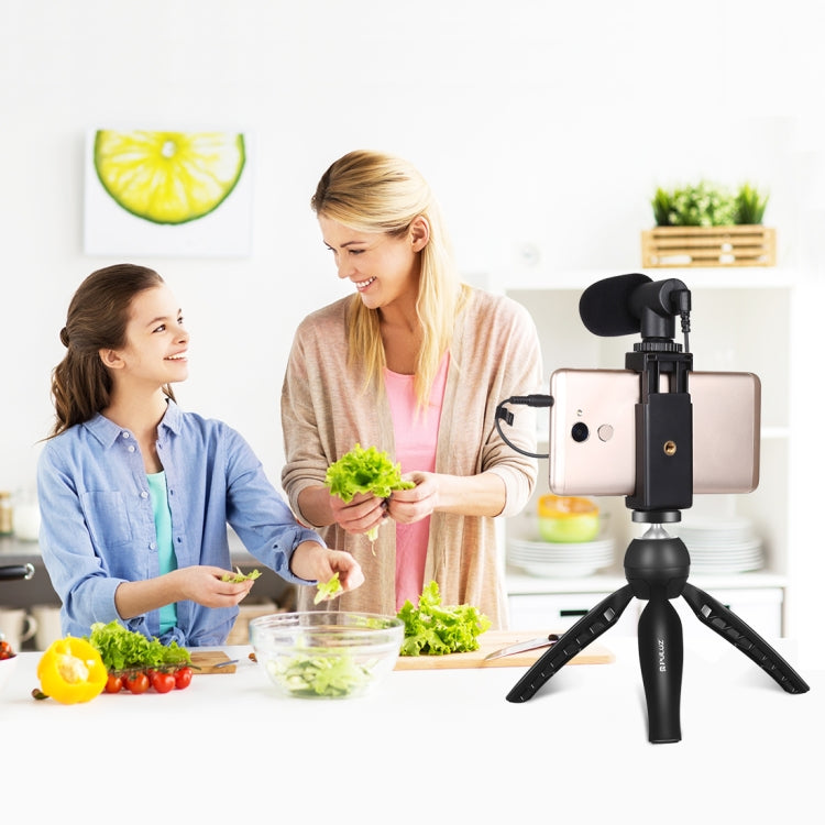PULUZ Live Broadcast Smartphone Video Vlogger Kits Microphone + Tripod Mount + Phone Clamp Holder (Black) - Consumer Electronics by PULUZ | Online Shopping UK | buy2fix