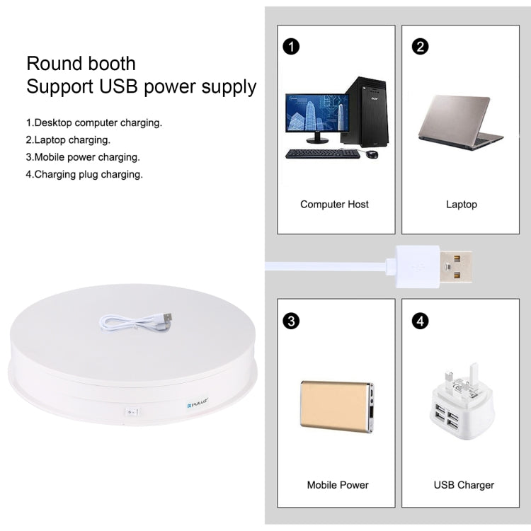 PULUZ 30cm USB Electric Rotating Turntable Display Stand Video Shooting Props Turntable for Photography, Load 10-20kg(White) -  by PULUZ | Online Shopping UK | buy2fix