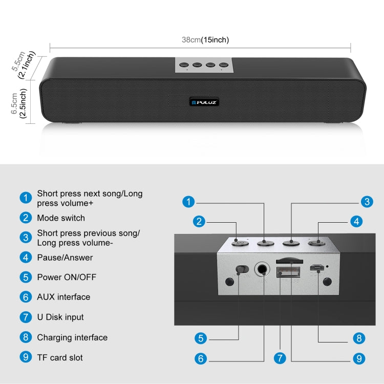 PULUZ 10W Soundbar Wired Wireless Bluetooth Surround Speaker(Black) - Desktop Speaker by PULUZ | Online Shopping UK | buy2fix