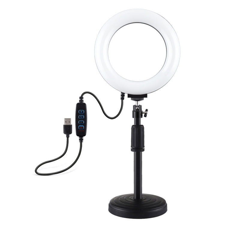 PULUZ Round Base Desktop Mount + 6.2 inch 3 Modes USB Dimmable LED Ring Vlogging Video Light, Adjustable Height: 18cm-28cm - Tripods by PULUZ | Online Shopping UK | buy2fix