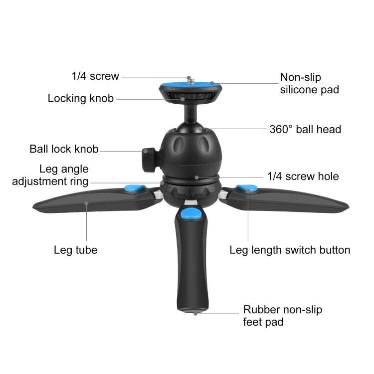 PULUZ Mini VLOG Live Stabilizer Stand Tripod with Phone Clamp for Smartphones (Blue) - Stand by PULUZ | Online Shopping UK | buy2fix