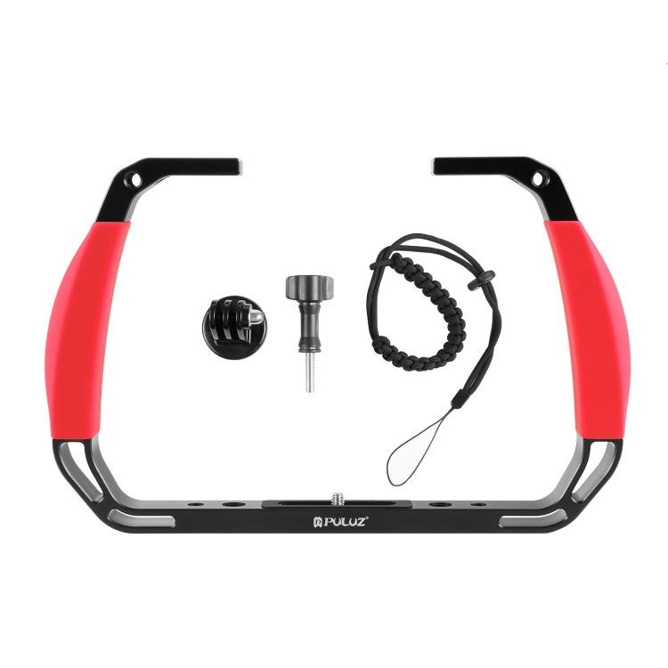 PULUZ Dual Silicone Handles Aluminium Alloy Underwater Diving Rig for GoPro, DJI OSMO Action, Insta360 and Other Action Cameras (Red) - Diving Accessories by PULUZ | Online Shopping UK | buy2fix