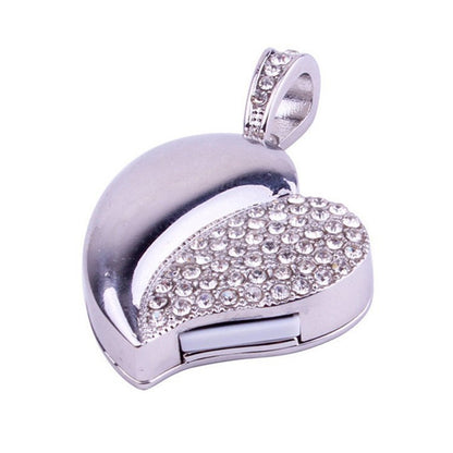 Silver Heart Shaped Diamond Jewelry USB Flash Disk, Special for Valentines Day Gifts (32GB)(Silver) - USB Flash Drives by buy2fix | Online Shopping UK | buy2fix