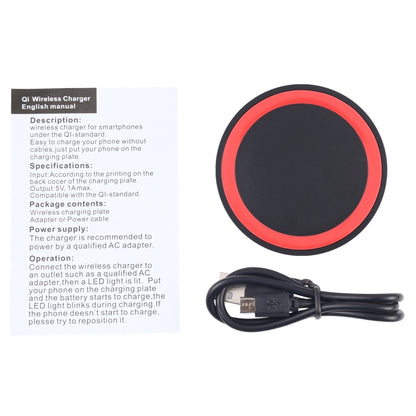 Universal QI Standard Round Wireless Charging Pad (Black + Red) - Wireless Charger by buy2fix | Online Shopping UK | buy2fix