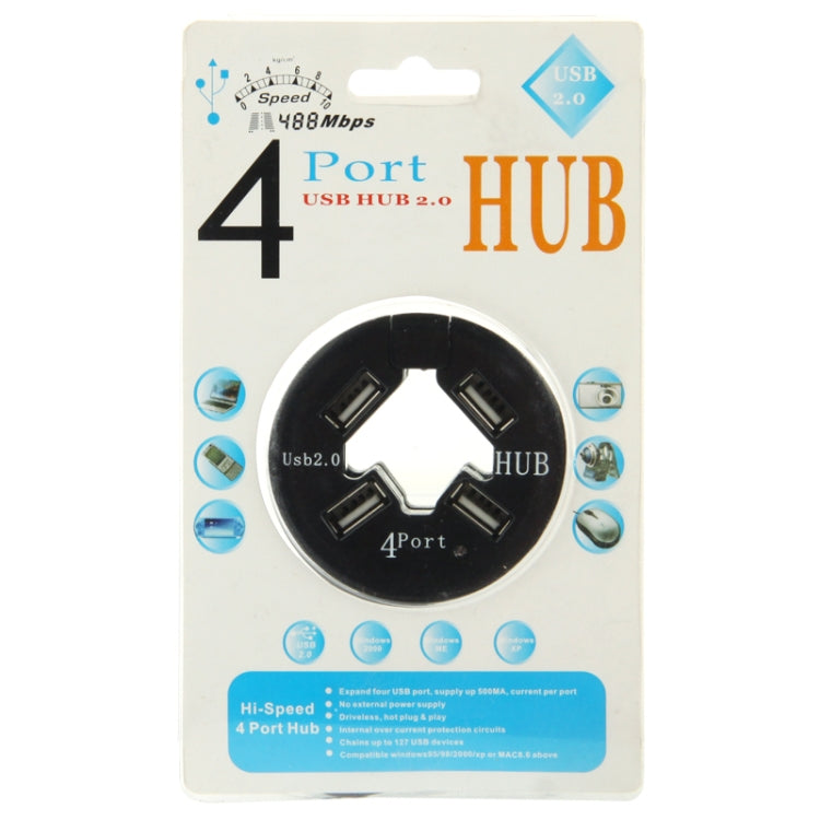 4 Ports USB HUB 2.0 USB Splitter Adapter with Anti Dust Cup(Black) - USB 2.0 HUB by buy2fix | Online Shopping UK | buy2fix