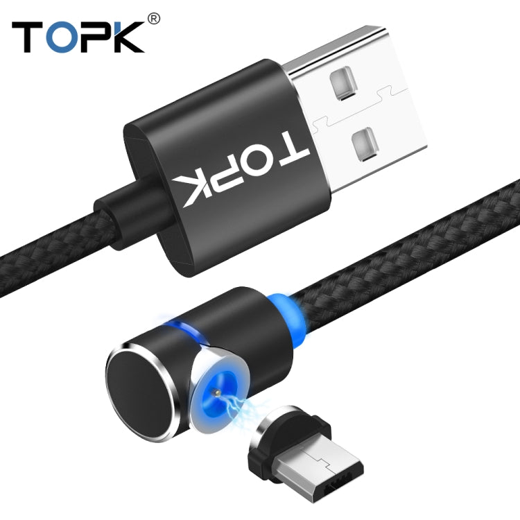 TOPK 2m 2.4A Max USB to Micro USB 90 Degree Elbow Magnetic Charging Cable with LED Indicator(Black) - Mobile Accessories by TOPK | Online Shopping UK | buy2fix