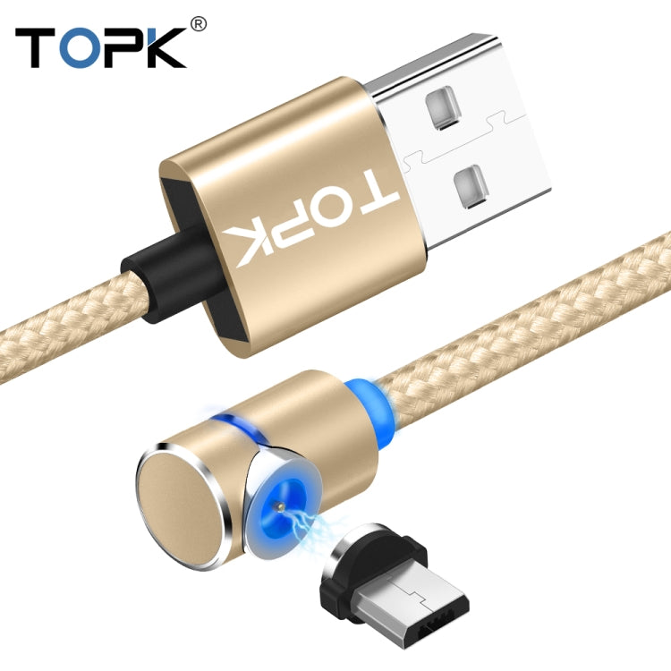 TOPK 2m 2.4A Max USB to Micro USB 90 Degree Elbow Magnetic Charging Cable with LED Indicator(Gold) - Mobile Accessories by TOPK | Online Shopping UK | buy2fix